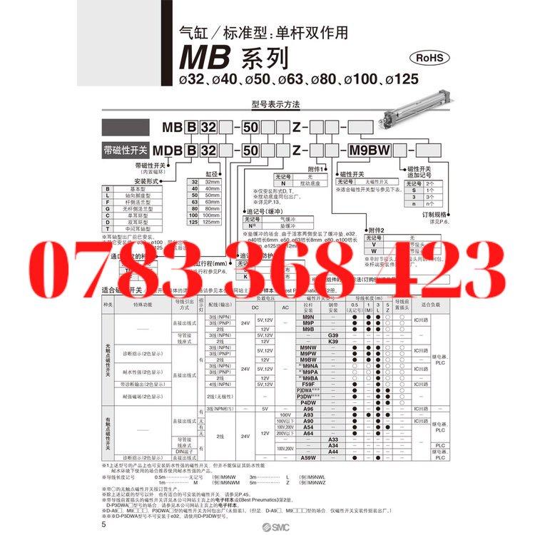 Xi lanh SMC Xi Lanh MBB/MDBB40-25-50-75-100-125-150-175-200-250-Z