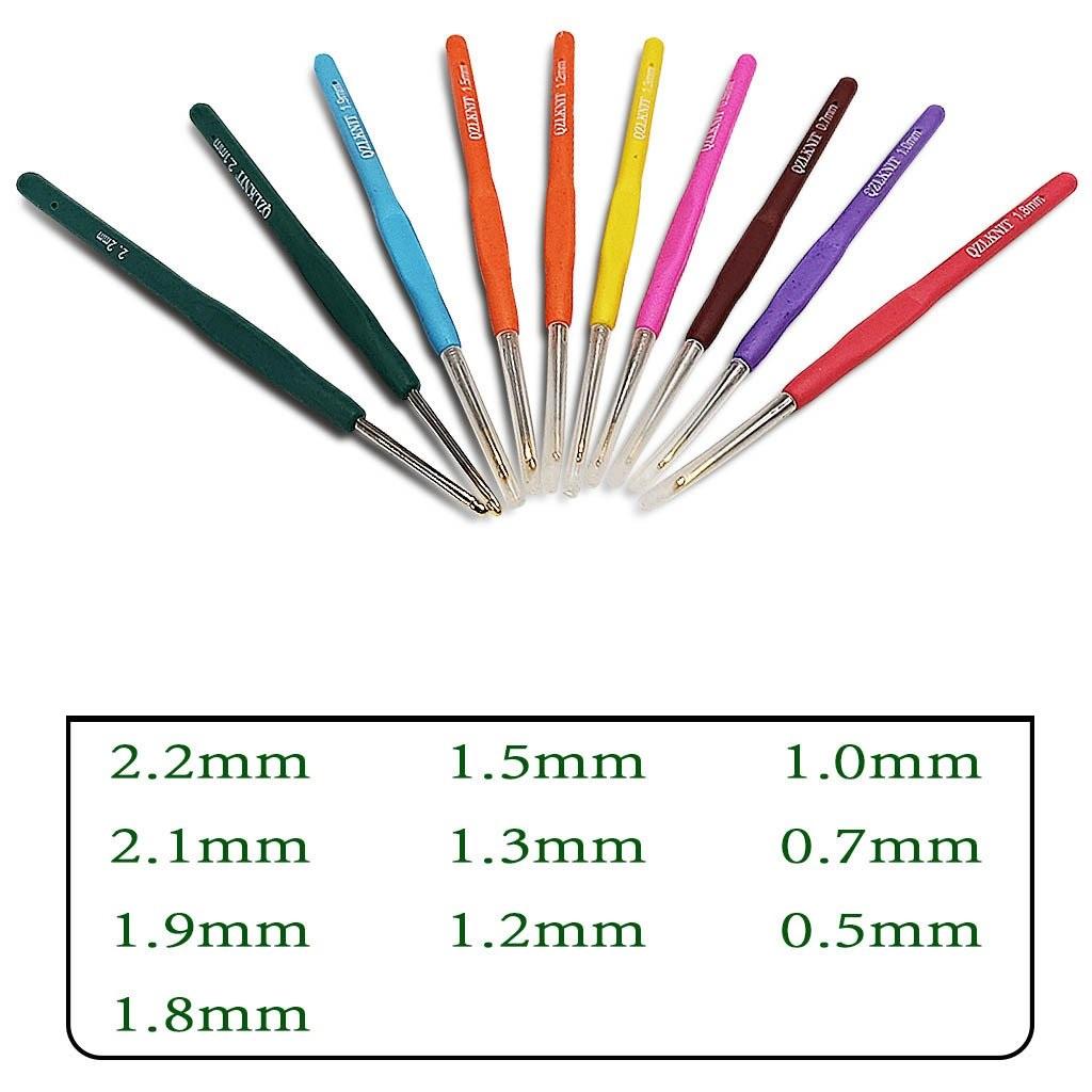 Bộ kim móc sắc màu gồm 10 cây size từ 0.5mm - 2.2mm , bộ dụng cụ dành cho người chuyên móc len sợi nhỏ