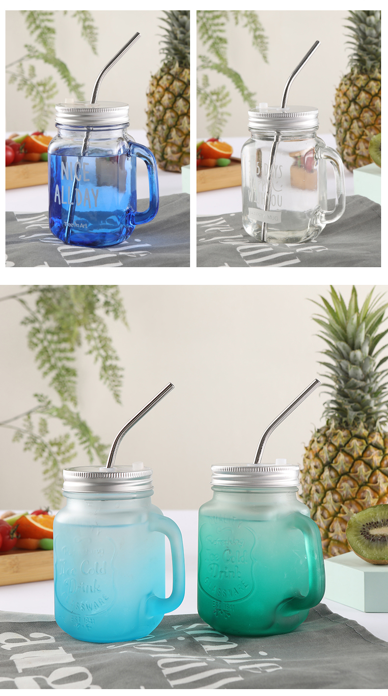 Cốc nước thủy tinh có tay cầm tặng kèm ống hút inox CTT01