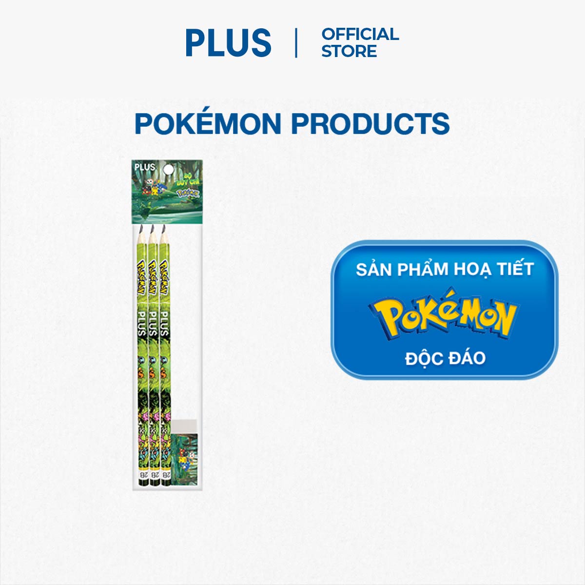 Combo 3 Cây Bút Chì Pokemon PLUS Kèm Gôm