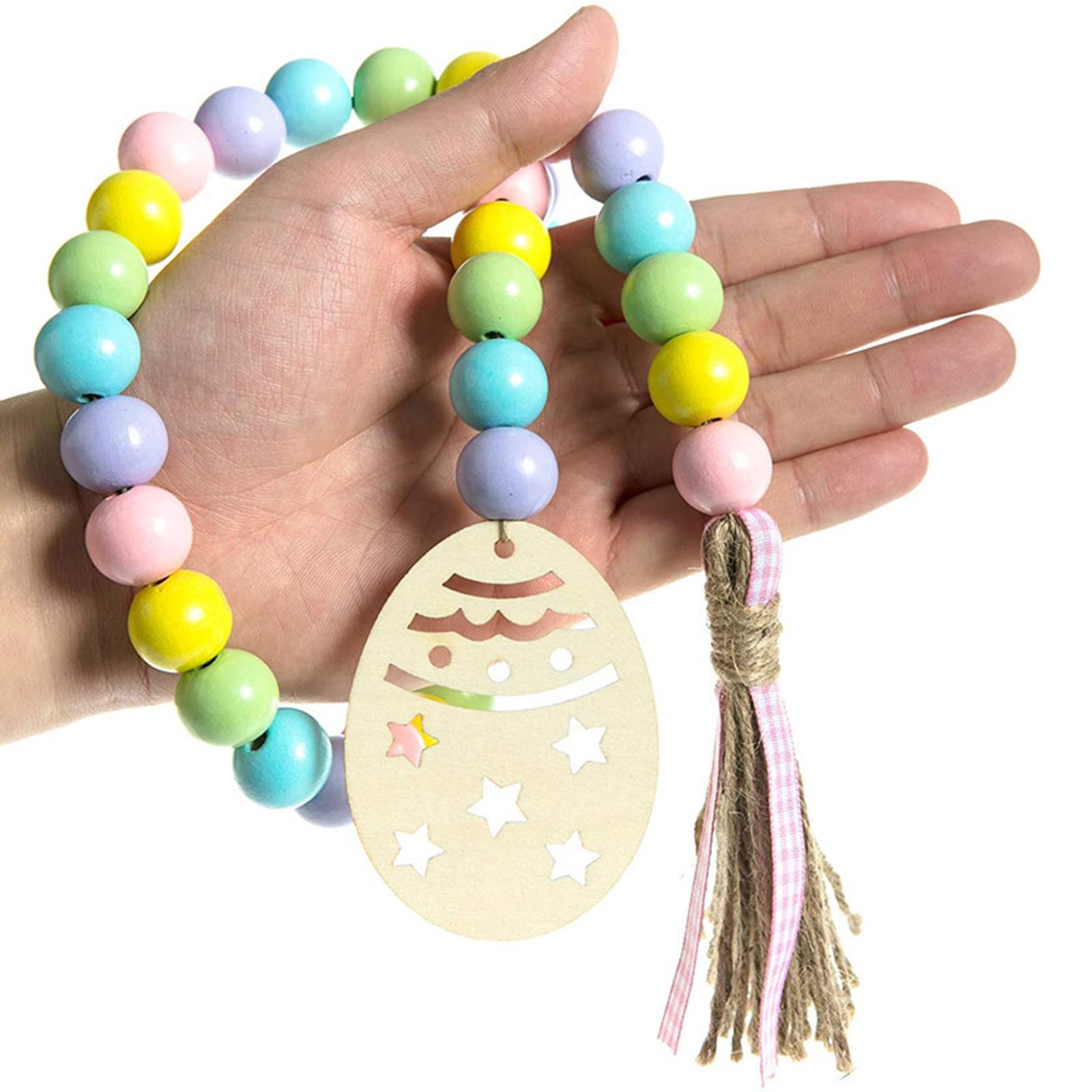 Vòng hoa hạt gỗ Phục sinh với tua Boho Chuỗi hạt gỗ 2,78-Feet