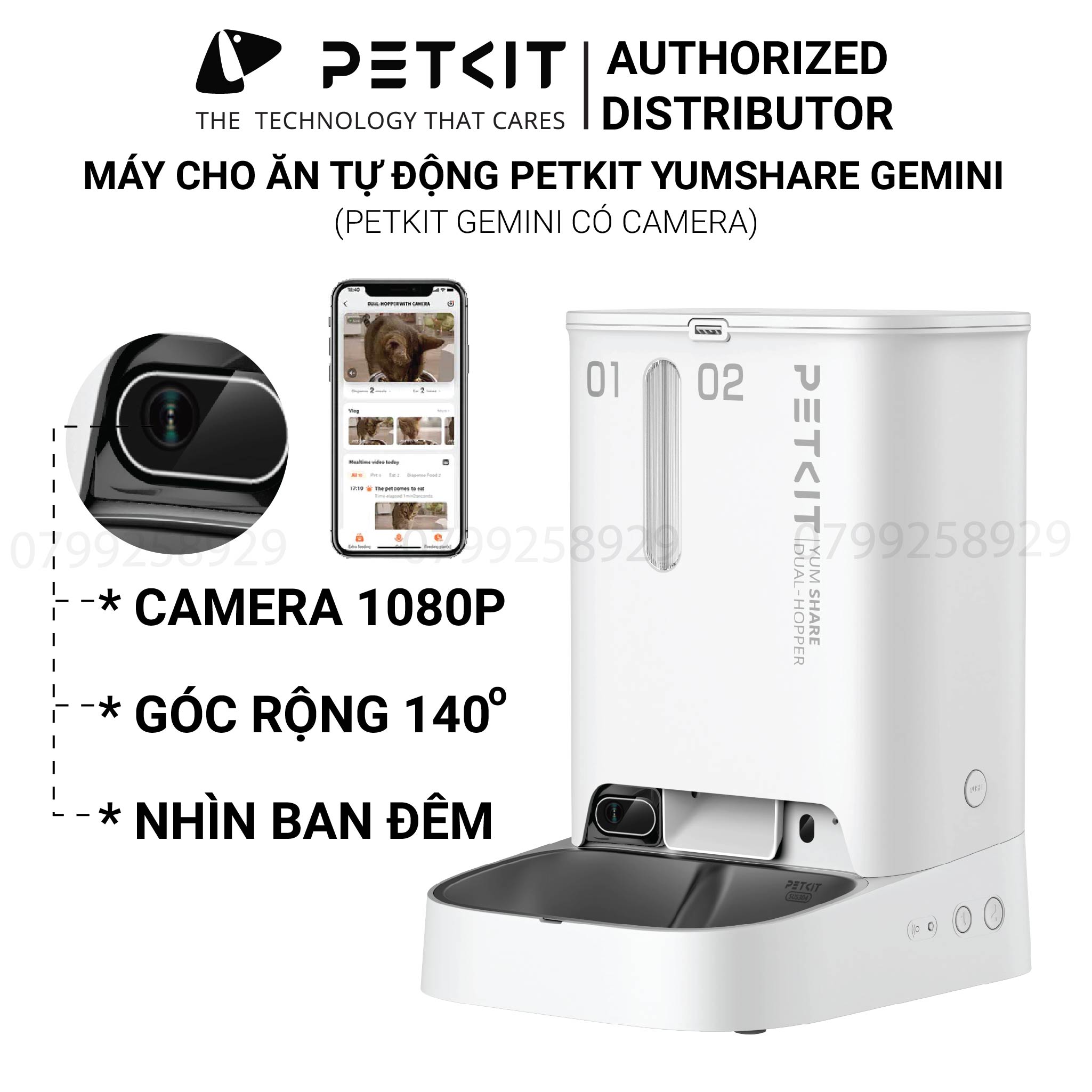 Máy Cho Chó Mèo Ăn Có CAMERA, Hai Ngăn Petkit Gemini YumShare Dung Tích 5 Lít