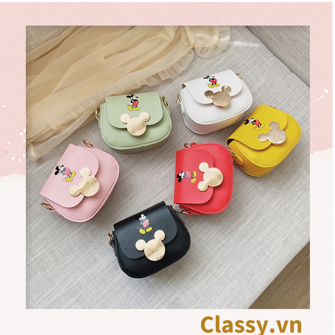 Túi xách đeo chéo da trơn khóa mickey siêu xinh, đủ màu T291