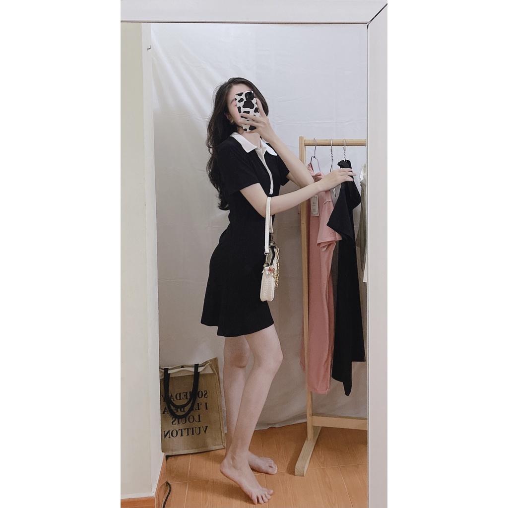 Váy Polo Nữ Đen Dáng Ôm Váy Nữ Ngắn Body Chân Váy Chữ A Len Tăm