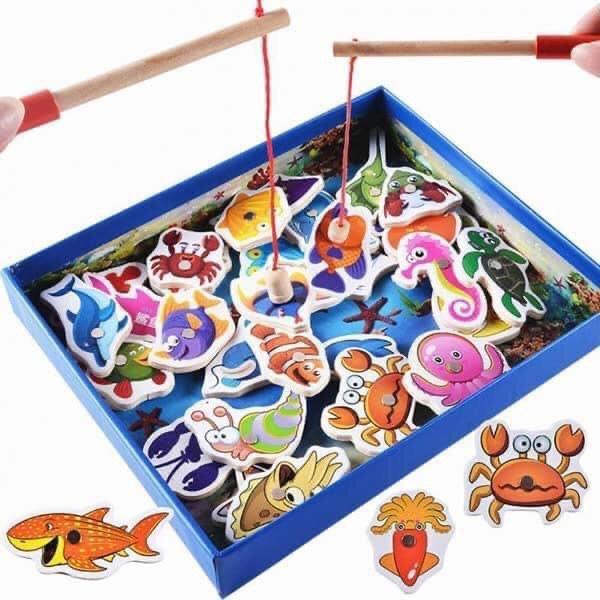 bộ đồ chơi câu cá đại dương nam châm bằng gỗ kèm 2 cần câu 32 sinh vật biển