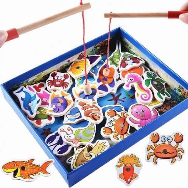 Bộ đồ chơi câu cá đại dương nam châm bằng gỗ kèm 2 cần câu 32 sinh vật biển
