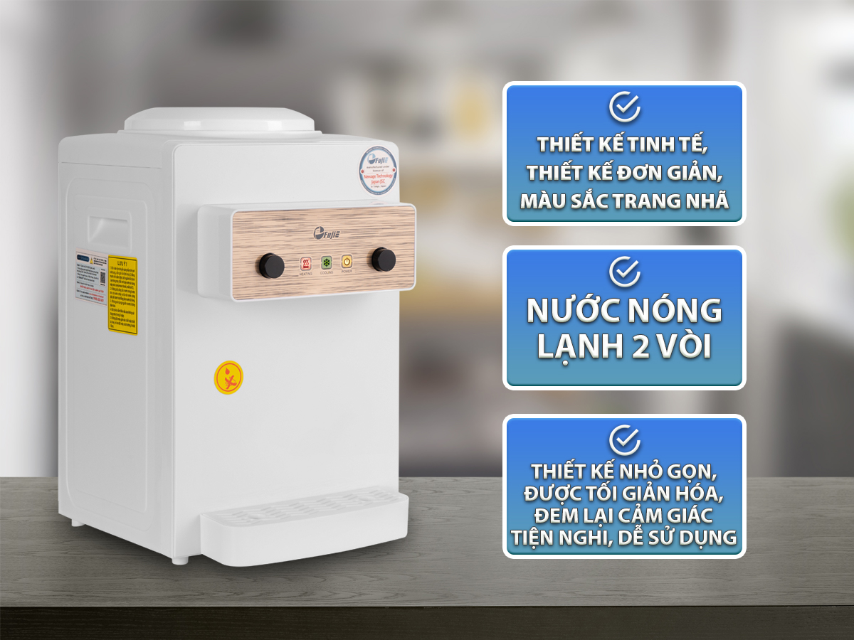 Cây nước uống nóng lạnh mini để bàn FUJIE WD01E nhập khẩu tự ngắt tiết kiệm điện - Hàng chính hãng