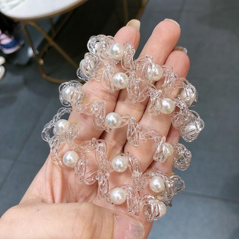 Dây Buộc Tóc Lò Xo Trong Suốt Đính Hạt