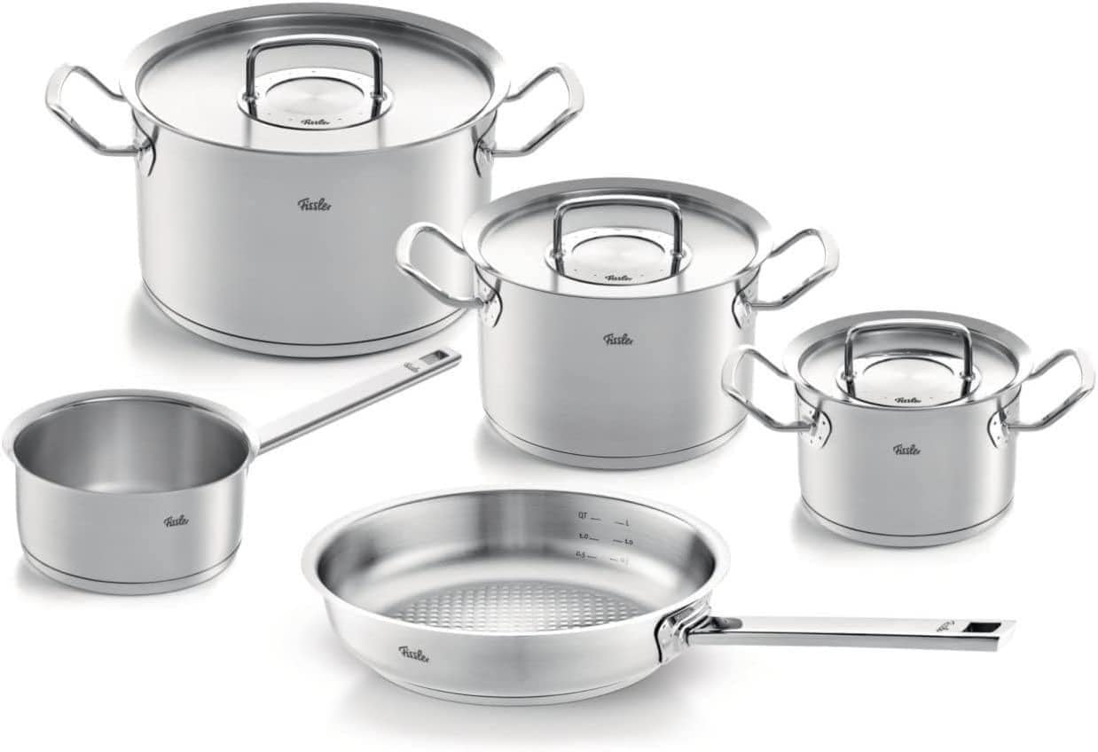 Bộ Nồi Fissler profi set 5 vung thép siêu cao cấp kèm quánh và chảo made in Germany Hàng Chính Hãng