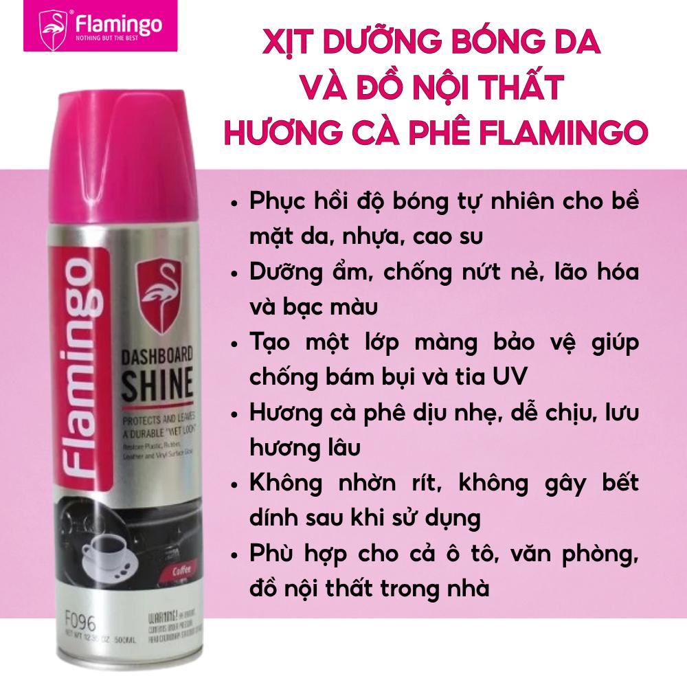 Bình Xịt Dưỡng Nội Thất Hương Cà Phê Flamingo F096 – Dưỡng Bóng Bảo Vệ Bề Mặt Da, Nhựa Ô Tô 500ml