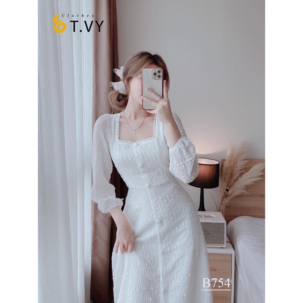 Đầm dự tiệc đầm trắng cổ vuông tay phồng dáng dài Lucas Dress