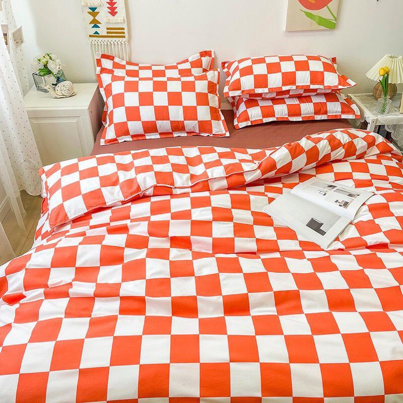 Bộ chăn ga gối Cotton Poly M2T Bedding, vỏ chăn mền, drap ga giường và 2 vỏ gối nằm - PL Bàn cờ vua đỏ