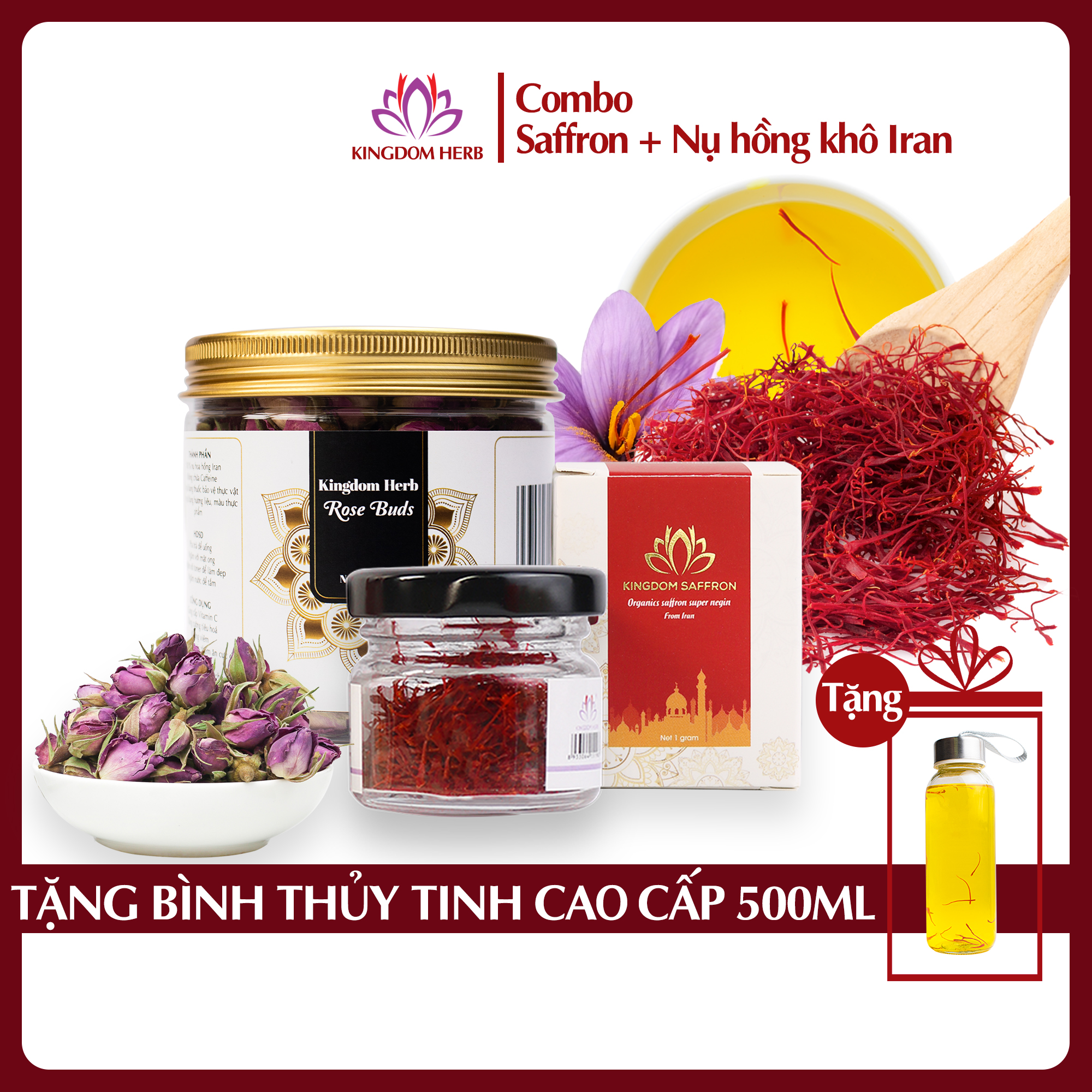 Sâm mật ong saffron Kingdom Herb chính hãng thượng hạng hộp 320g (tặng que lấy mật và bình thuỷ tinh)