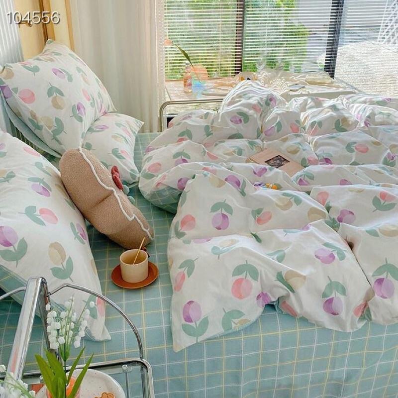 Bộ Chăn Ga Gối Cotton Living 100%cotton Hàng Nhập Khẩu Cao Cấp 4 Món Hoa tuylip