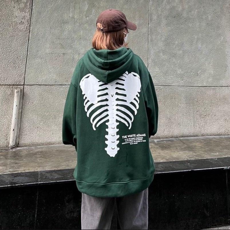 Áo Hoodie Xanh Lưng Xương JOLIE Unisex Nỉ kiểu form rộng tay bồng dáng đường phố học sinh hàn quốc