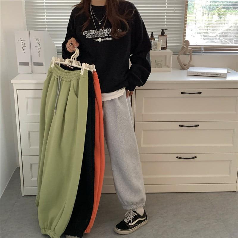 Quần jogger nam nữ đen ghi xanh nỉ bông trơn form rộng ống suông cạp chun thể thao Hàn Quốc