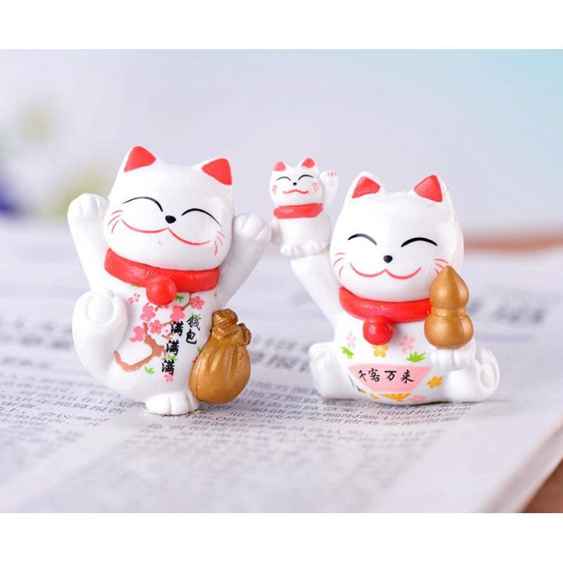 Mô hình mèo thần tài may mắn Maneki Neko làm tiểu cảnh terrarium trang trí Tết/ mô hình trang trí quà tặng trang trí