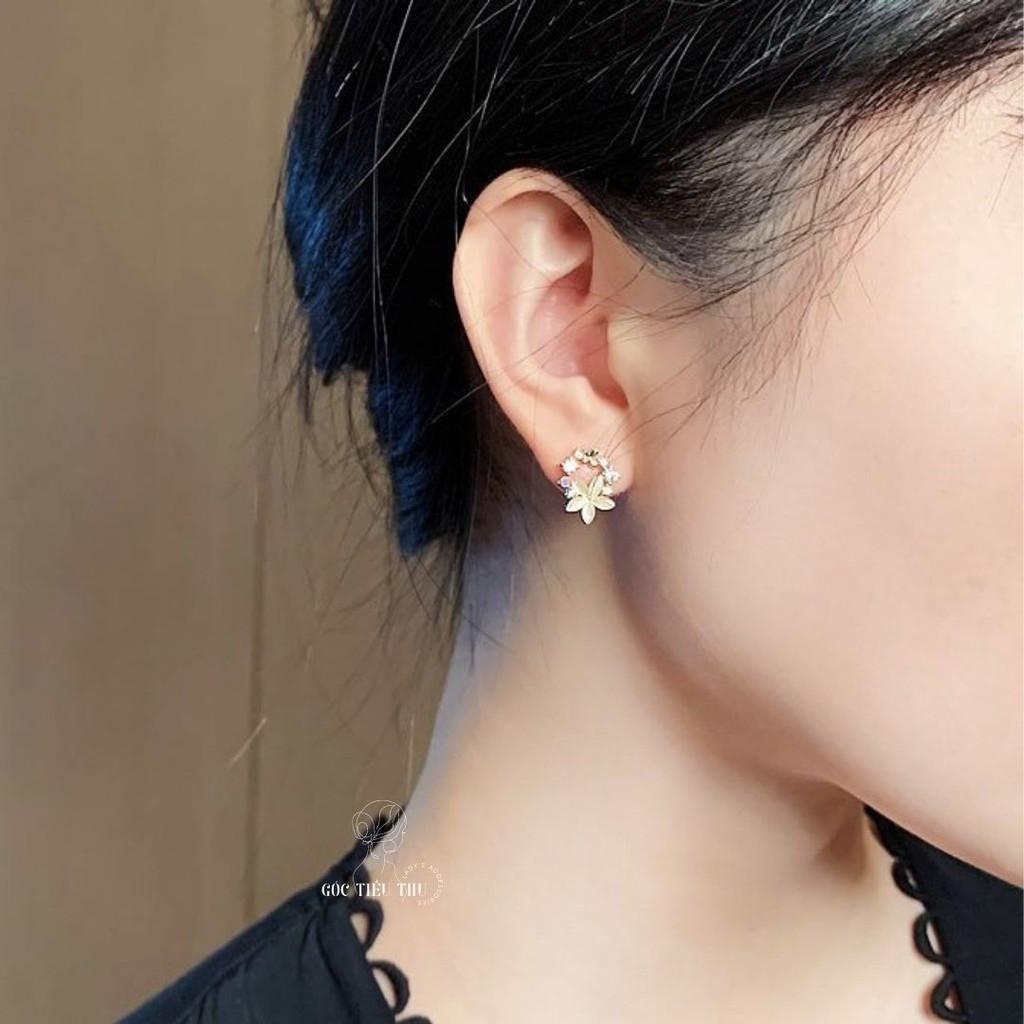 Bông Tai Bạc s925 Tròn Đính Đá Hoa Tinh Tế - Trang Sức Phong Cách Hàn Quốc - HT005
