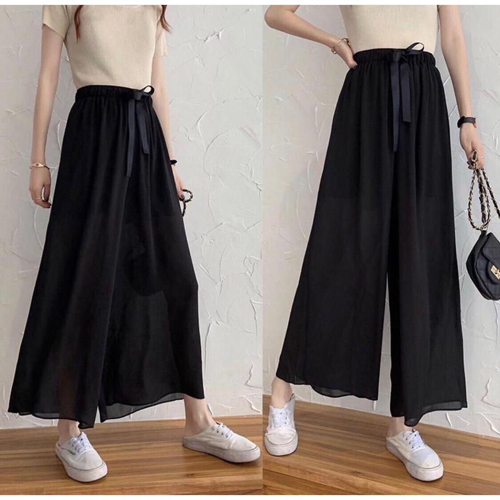 Quần lanh 2 lớp phong cách ulzzang dáng suông, giả váy mềm đẹp phối đồ thời trang nữ ống rộng.