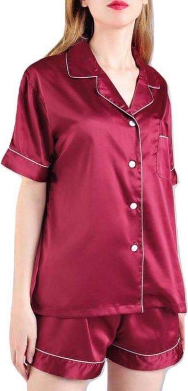 ĐỒ BỘ PIJAMA LỤA CAO CẤP QUẦN NGẮN ÁO TAY NGẮN MÀU ĐỎ ĐÔ ĐỦ SIZE