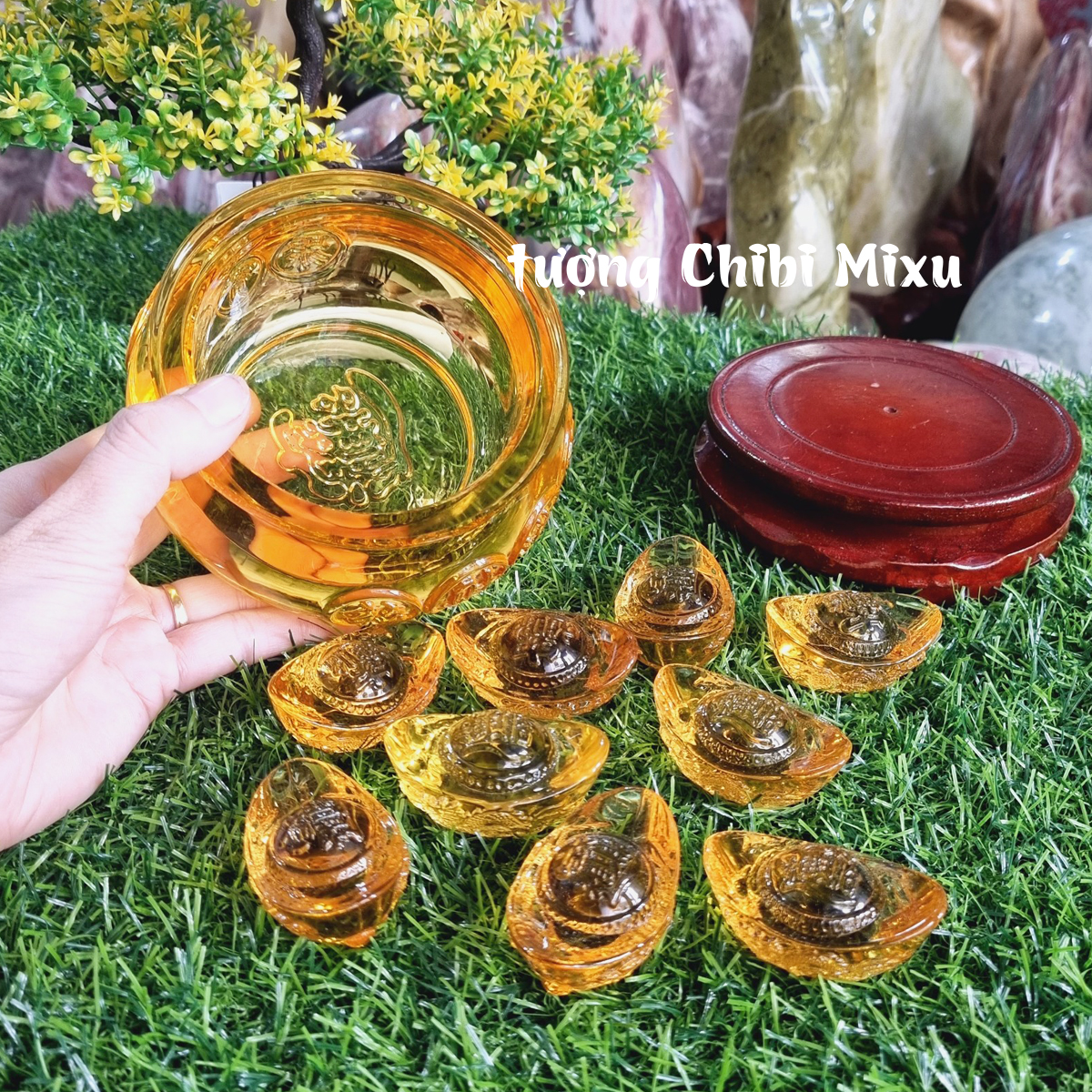 Combo Bát Tụ Bảo 12cm kèm 09 thỏi vàng 5cm mẫu rồng