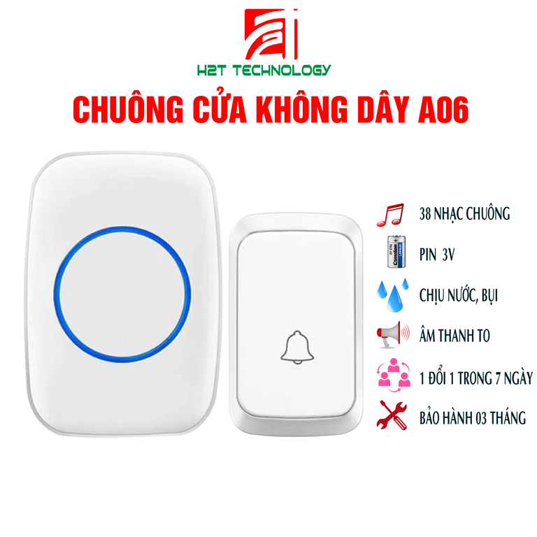 Chuông Cửa Không Dây A06 Chống Nước IP44, 38 nhạc chuông, 5 mức âm lượng, khoảng Cách 300m