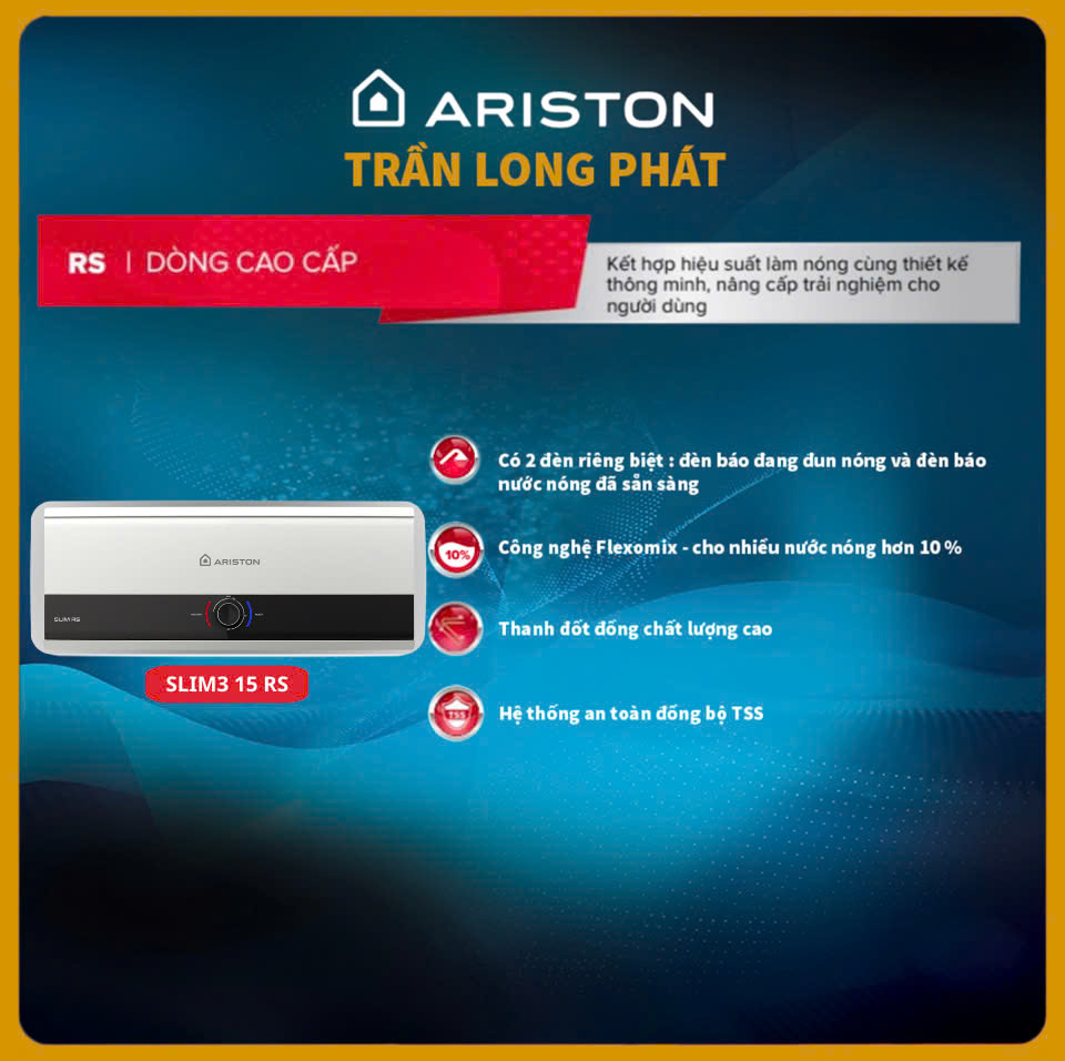 Bình Nước Nóng Gián Tiếp Ariston SLIM3 15RS VN ( 15 Lit ) MẪU MỚI - Hàng chính hãng