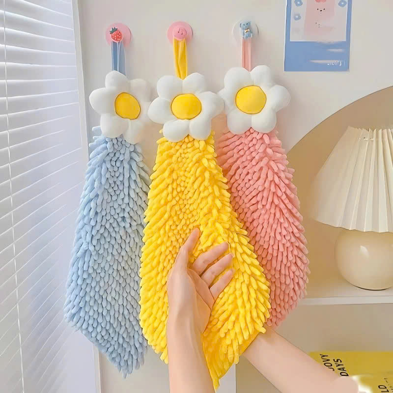 Khăn Lau Tay Hình Bông Hoa Treo Tường Microfiber -Khăn Lau Tay Siêu Mềm Treo Nhà Bếp/Nhà Tắm - Khăn Treo Tường Dạng Tua Mềm Mại - Khăn Lau Tay Thấm Hút Khăn Lau Tay Decor Gắn Tường Microfiber