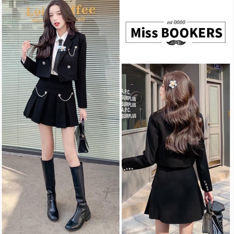 Set đồ Áo Blazer nữ +chân váy xoè xếp ly phong cách hàn quốc mẫu mới đẹp mã RB01