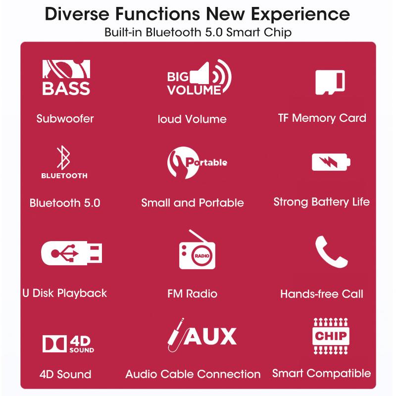 X6 Loa Bluetooth 5.0 TWS Loa Di Động Không Dây Cho Điện Thoại Máy Tính Chống Nước Ngoài Trời Hỗ Trợ Nhạc Stereo TF AUX USB FM Color: Blue