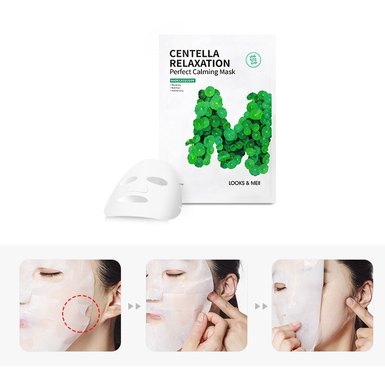 1 Miếng Mặt Nạ Tái Sinh Tinh Chất Rau Má Cho Da Dầu Mụn LOOKS &amp;amp; MEII Centella Relaxation Perfect Calming Mask