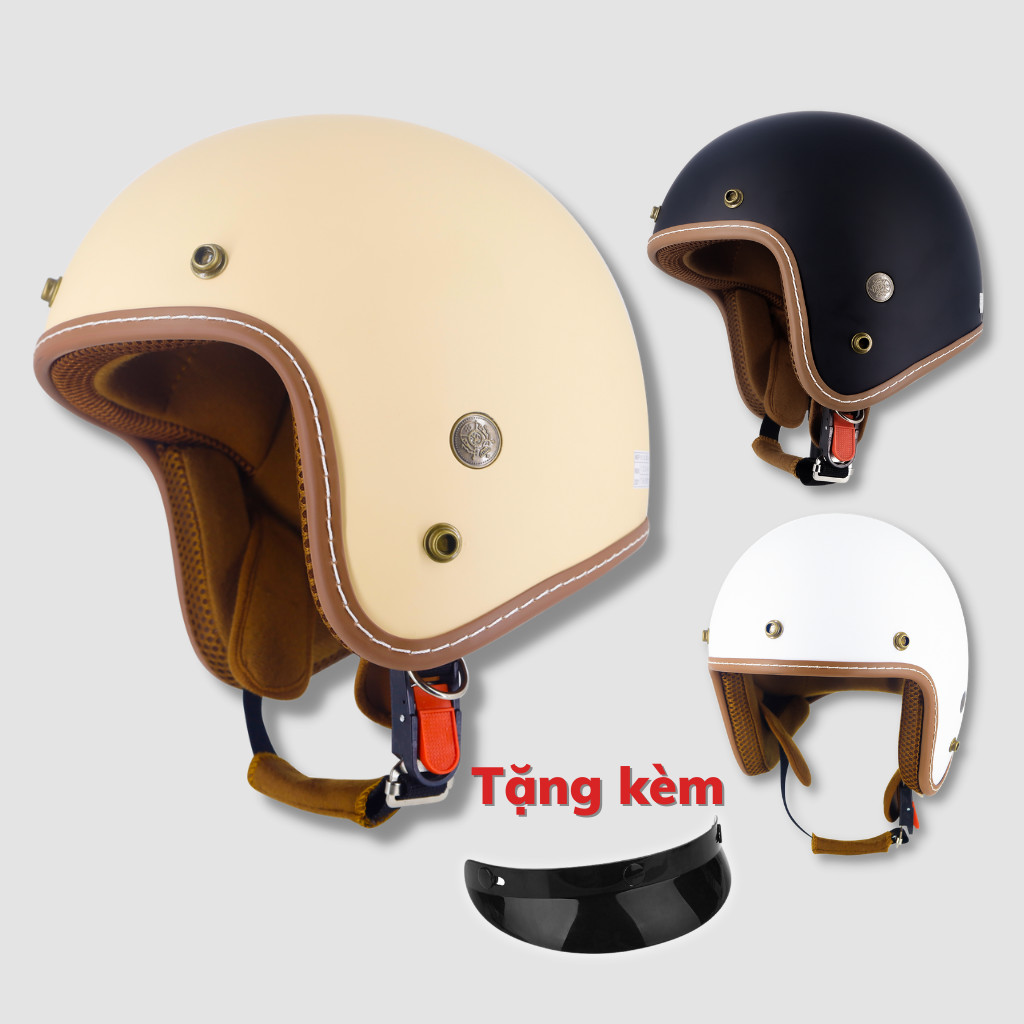 Mũ bảo hiểm 3/4 đầu SRT Classic Viền Chỉ Lót Nâu Màu Đen - Mũ Bảo Hiểm Chính Hãng Cao Cấp