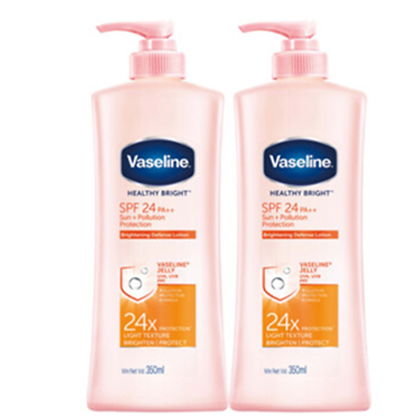 Combo 2 Sữa dưỡng thể chống nắng và dưỡng sáng SPF24 PA++VASELINE Healthy Bright Sun + Pollution Protection 350ML/chai