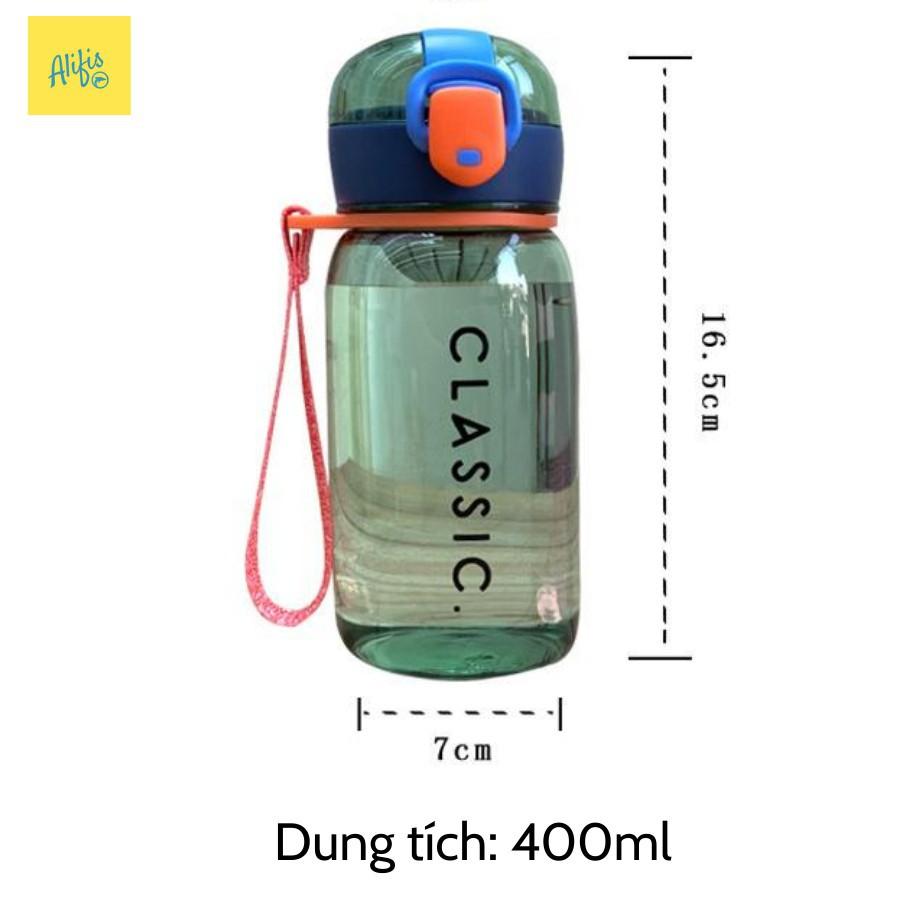Bình nước mini cho bé đi học 400ml có dây đeo xinh xắn