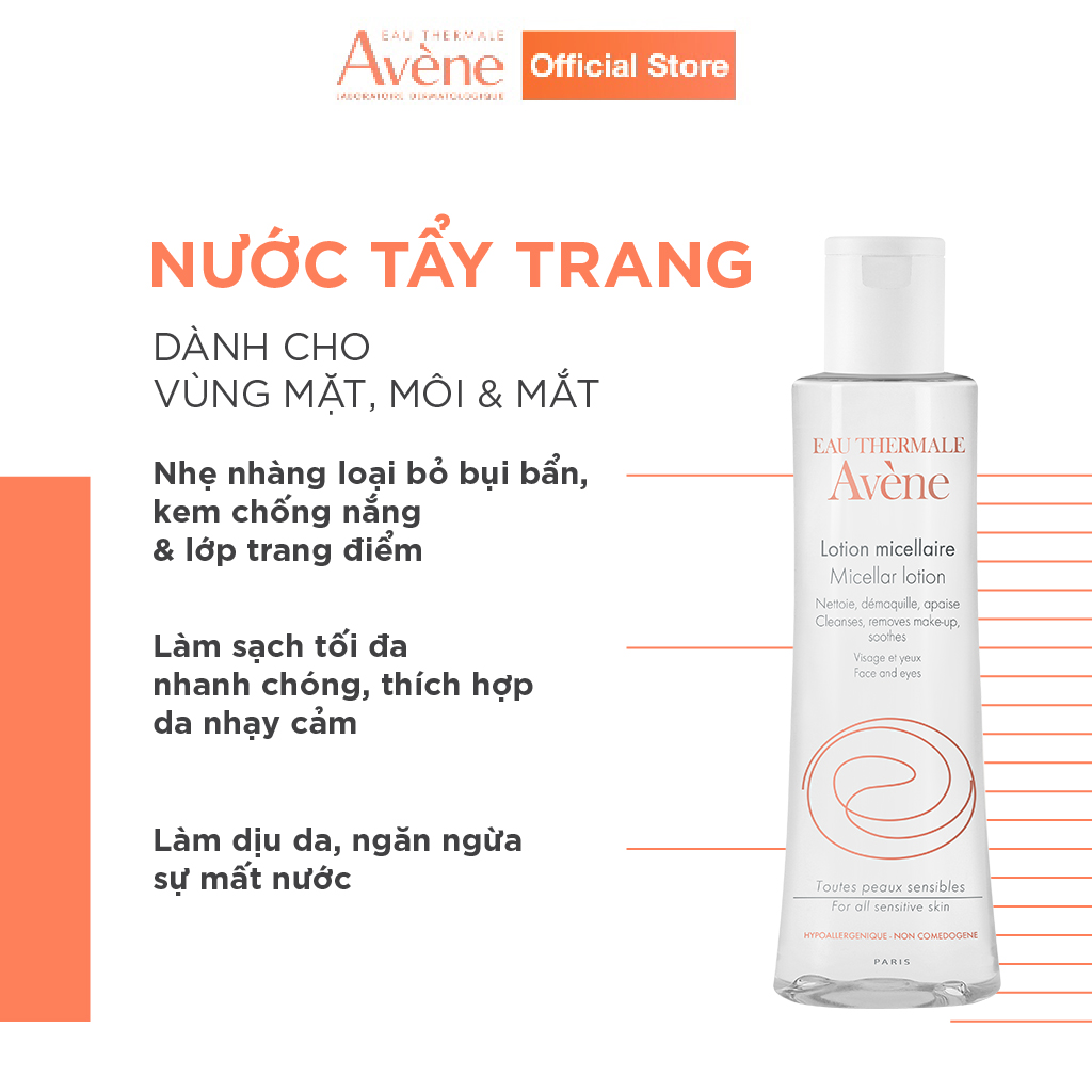 Nước tẩy trang dịu nhẹ cho mắt và toàn mặt AVÈNE MICELLAR LOTION FACE & EYES 200ml