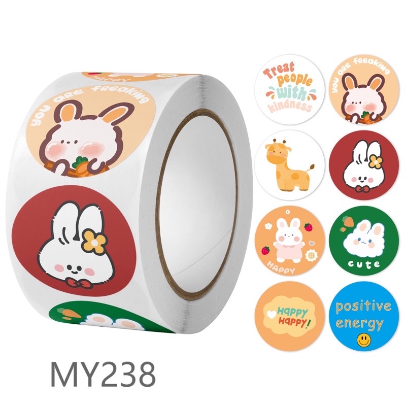 Cuộn 500 tem sticker thỏ đỏ trang trí size 2.5cm