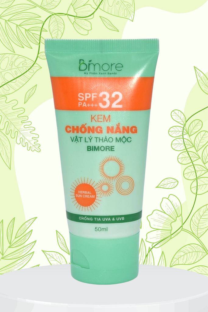 Kem chống nắng vật lý thảo mộc Bimore SPF PA+++32 dưỡng da và ngăn tia UVA_UVB_50ml