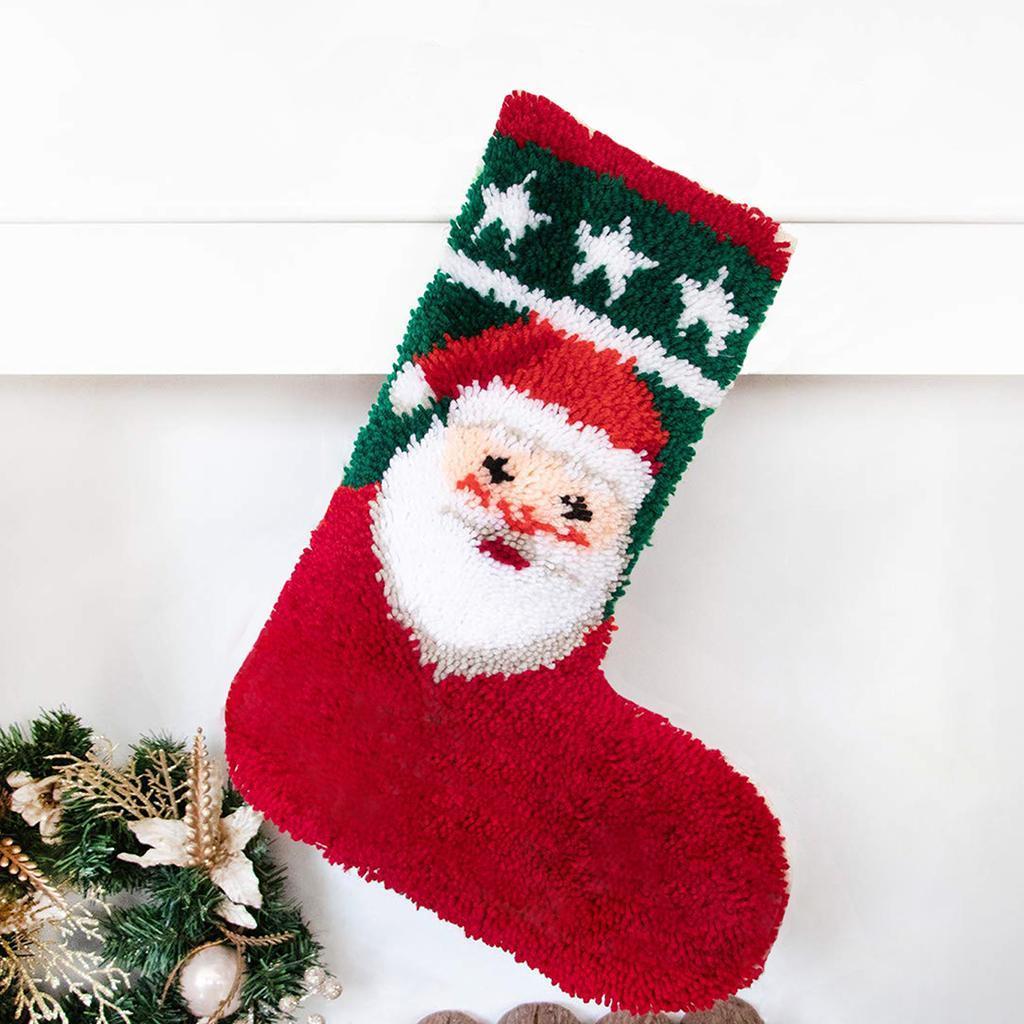 Santa Claus Socking Latch Hook Kit Embroidery Package DIY Carpet Cushion Rug