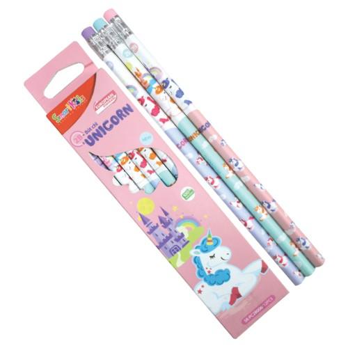 Bút chì đen Smart Kids UNICORN SK-PC2B006 2B dành cho học sinh, sinh viên, gỗ mềm dễ chuốt