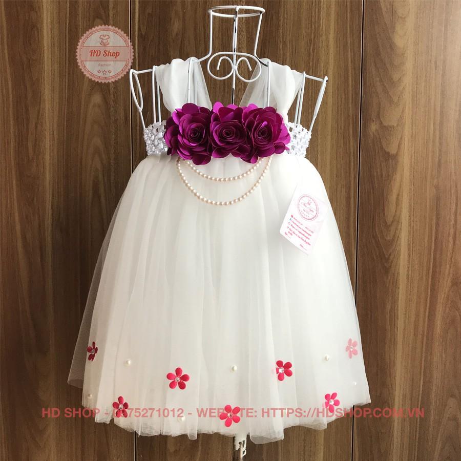 Đầm tutu cho bé ️️ Đầm tutu trắng hoa cẩm nhí hồng cho bé gái