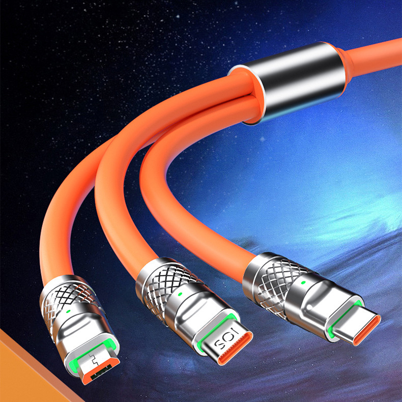 Dây cáp sạc nhanh eXtreme DS5301 cáp sạc 3 đầu 6A type C Android, Light.ning IP, Micro USB đường kính dây lớn - Hàng chính hãng