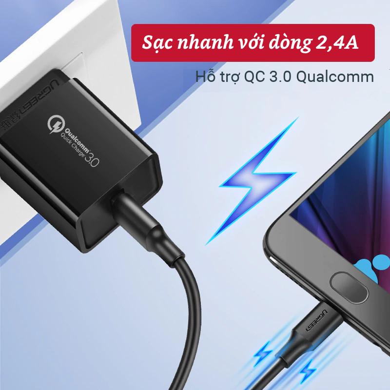 Cáp sạc và truyền dữ liệu Ugreen US289 cổng Micro USB 2.4A - Hàng Chính Hãng