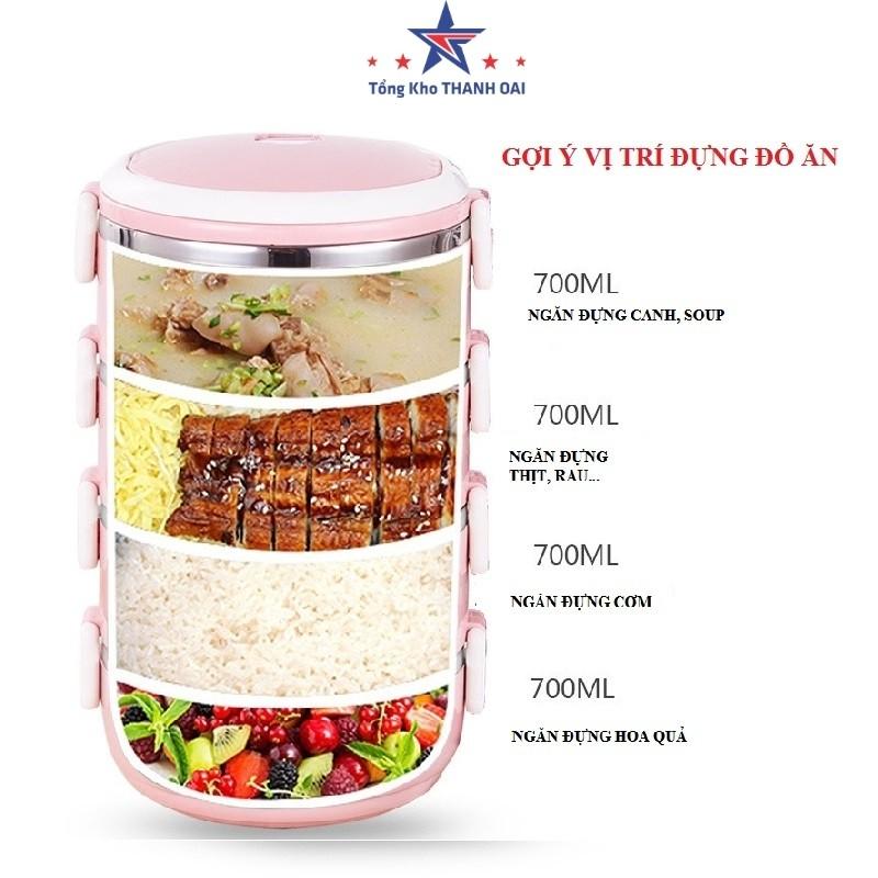 Hộp đựng cơm, Hộp đựng thực phẩm, Cặp lồng cơm giữ nhiệt Lúa Mạch Ruột Inox Chất Lượng Số 1 4 tầng