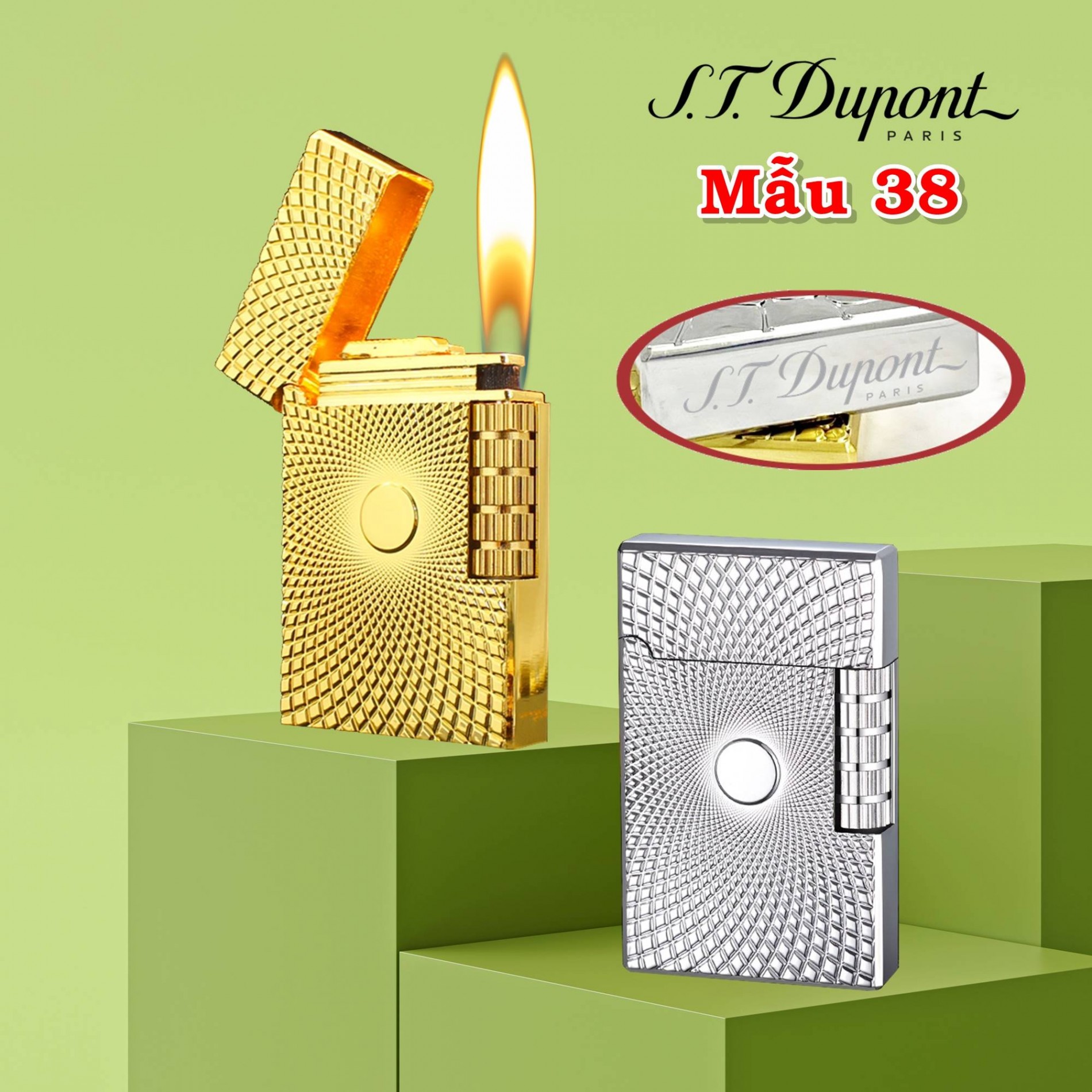 Bật lửa hột quẹt Dupont lốc xoáy M38 - xài gas
