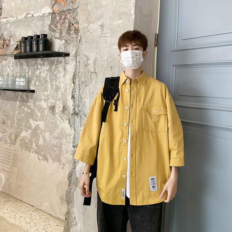 Áo Sơ Mi Ngắn Tay Form Rộng Trơn Màu Thời Trang Mùa Hè Dành Cho Nam