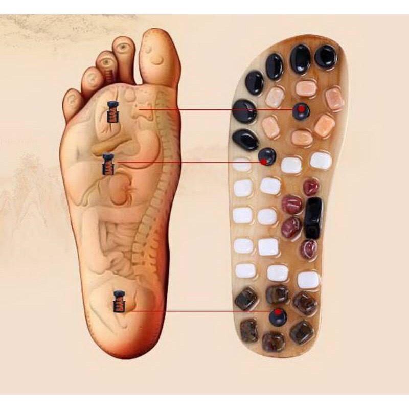 Dép Massage khảm đá Bấm huyệt bàn chân trên gỗ tự nhiên, Bấm Huyệt chân Giảm căng thẳng mệt mỏi cao câpz