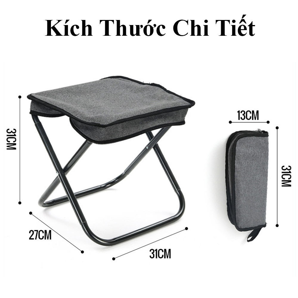 Ghế Mini Gấp Gọn Liền Túi Đựng KUNBE Phù Hợp Du Lịch Dã Ngoại Cắm Trại Câu Cá Đợi Chờ Tàu Xe