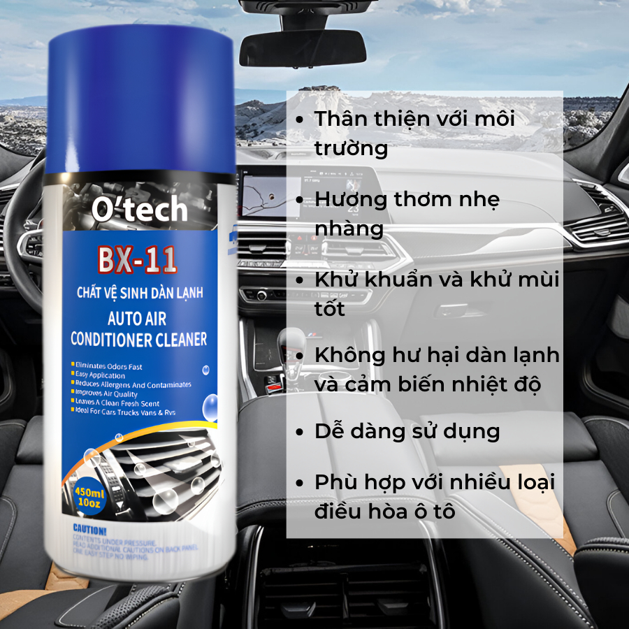 Vệ Sinh Điều Hòa và Dàn Lạnh Ô Tô O'Tech BX 11 Làm Sạch Nhanh dàn lạnh giúp Kháng Khuẩn Tốt và Hương Thơm Dễ Chịu - Hàng Chính Hãng