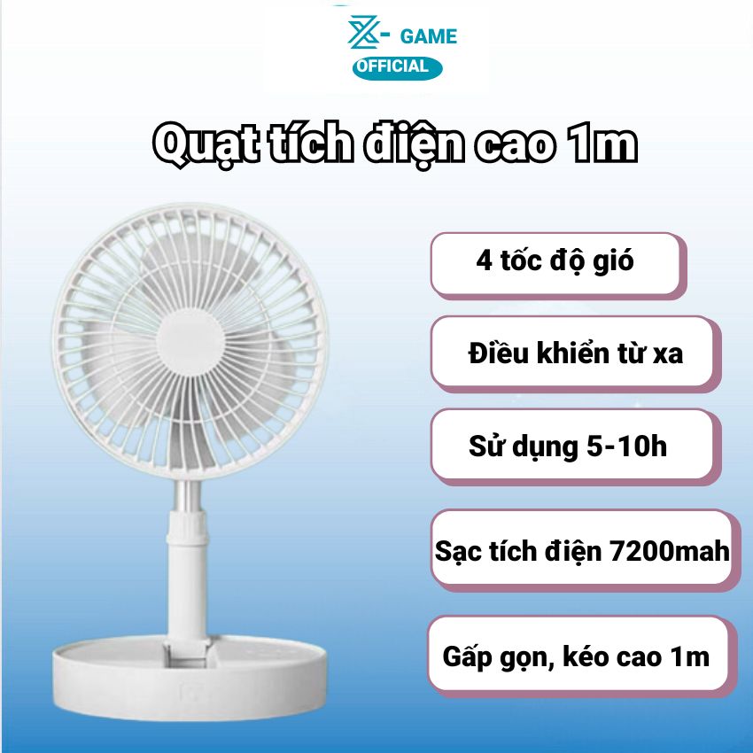 Quạt Tích Điện Gấp Gọn Kéo Dài Thông Minh Quạt Phun Sương Mini Để Bàn Kiêm Sạc Dự Phòng, Siêu Yên Tĩnh Pin Trâu 7200mAh - Hàng chính hãng