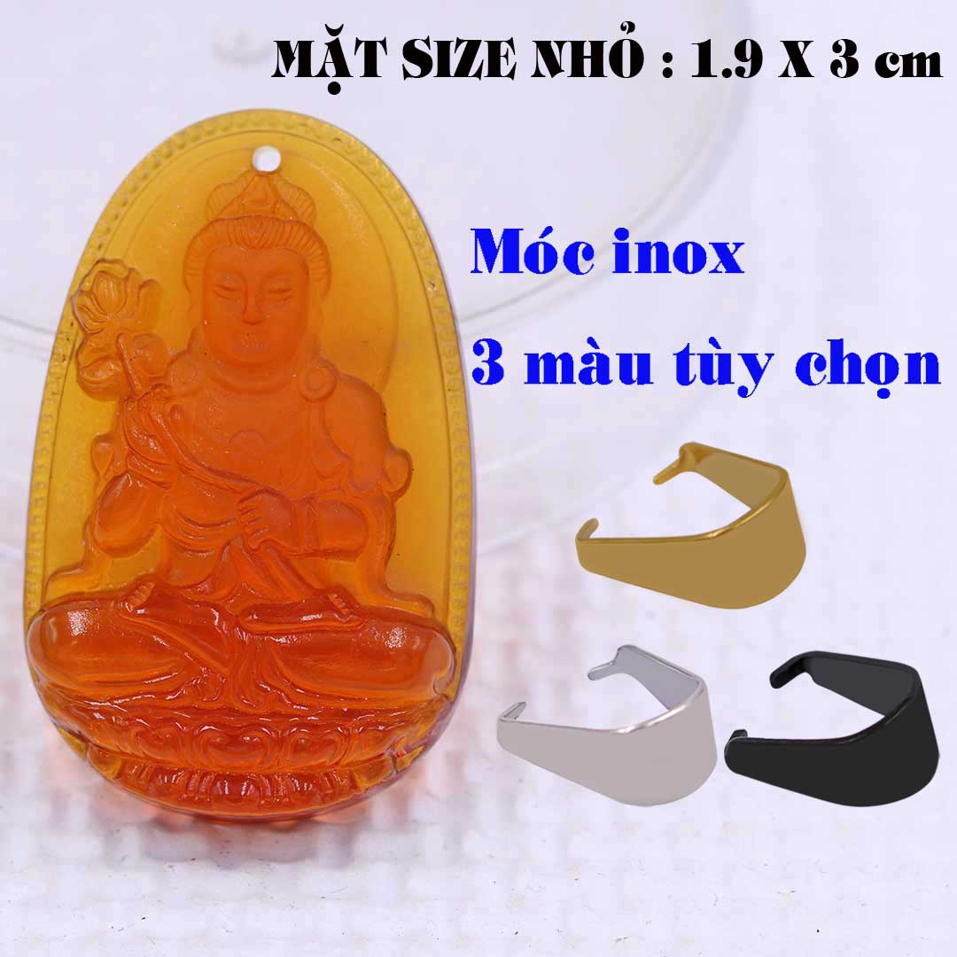 Mặt Phật Đại thế chí pha lê cam 1.9cm x 3cm  kèm móc dây chuyền inox vàng, Phật bản mệnh, mặt dây chuyền Phật giáo